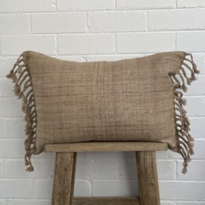 Tussar Wild Silk Rect Cushion with Braided Fringe
