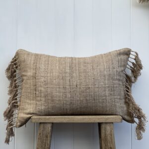 Tussar Wild Silk Rect Cushion with Knotted Fringe