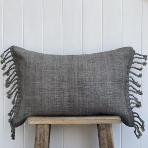 Tussar Wild Silk Rect Cushion with Braided Fringe
