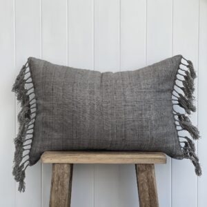Tussar Wild Silk Rect Cushion with Knotted Fringe